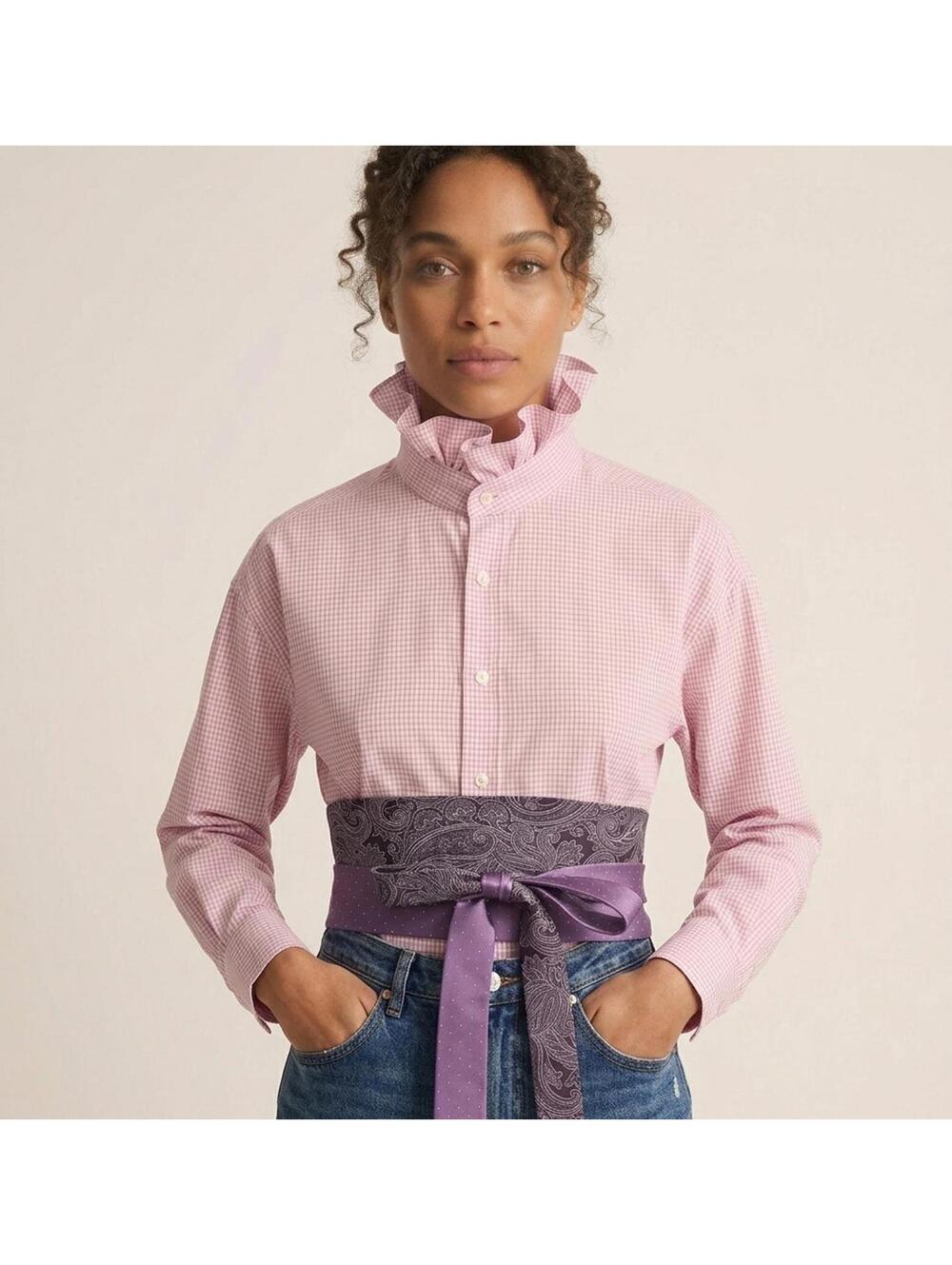 Upcycled Men's Button Up Dress Shirt with Ruffle Collar | One of One - Picture 8 of 9